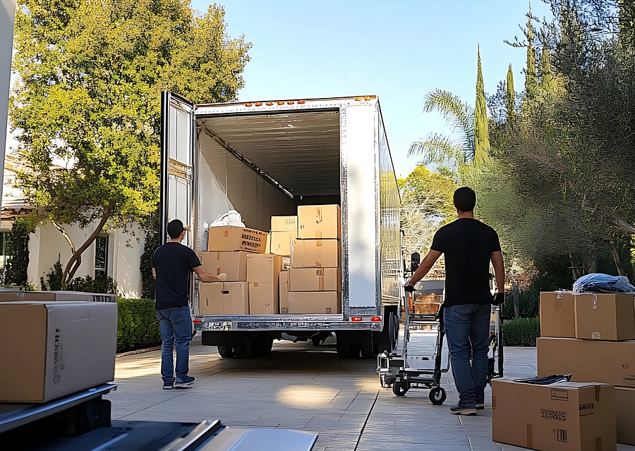 Packed moving truck ready for cross-country transport