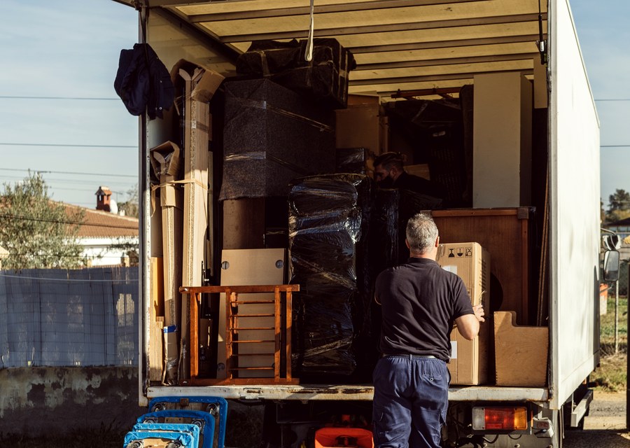 Packed moving truck ready for cross-country transport
