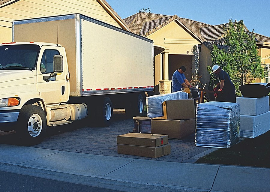 Packed moving truck ready for cross-country transport