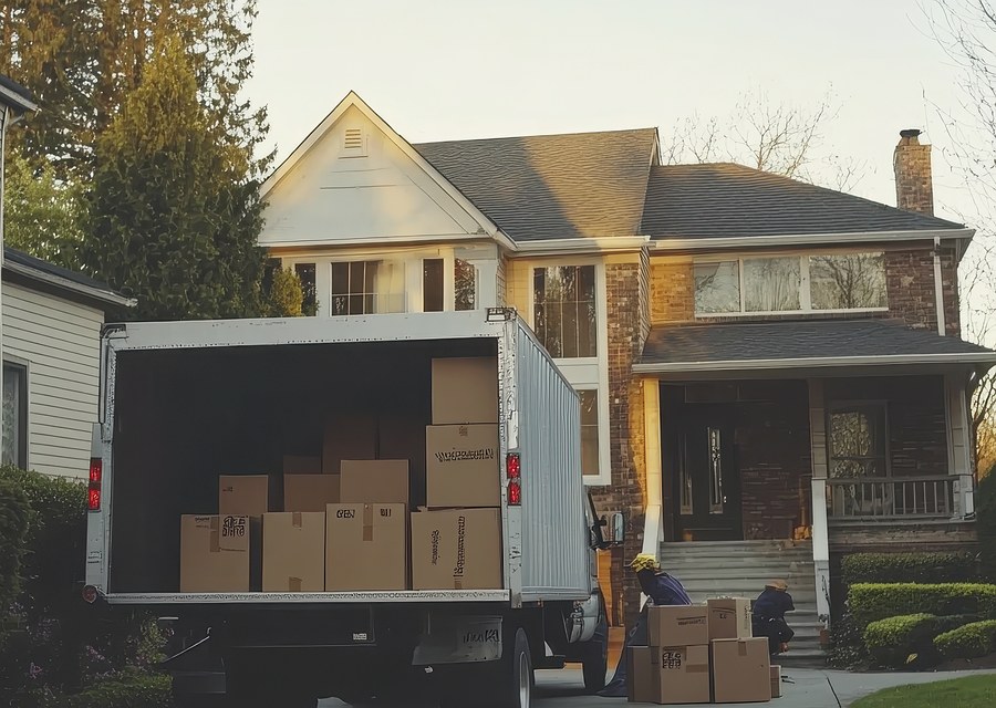 Packed moving truck ready for cross-country transport
