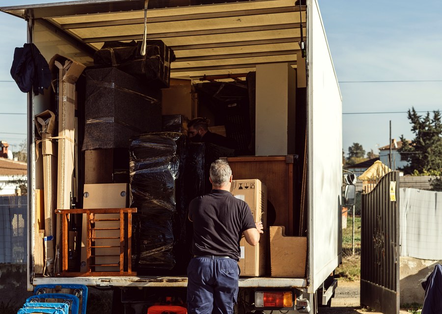 Packed moving truck ready for cross-country transport