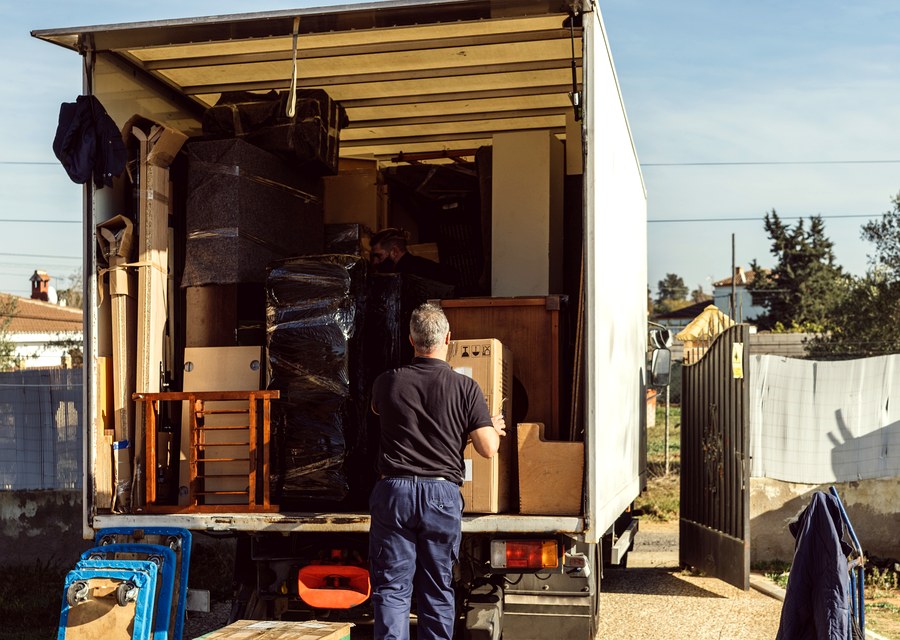 Packed moving truck ready for cross-country transport