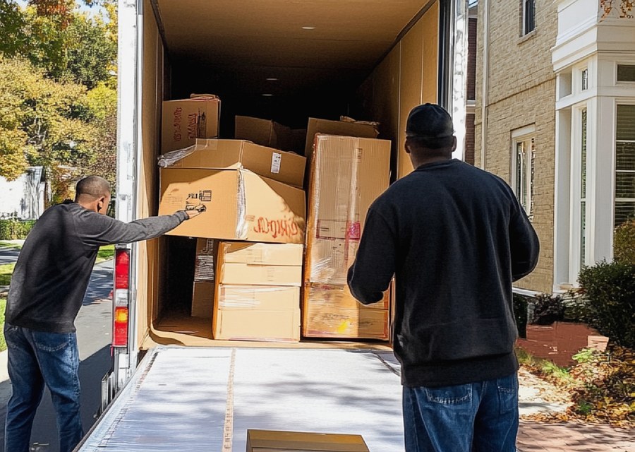 Packed moving truck ready for cross-country transport