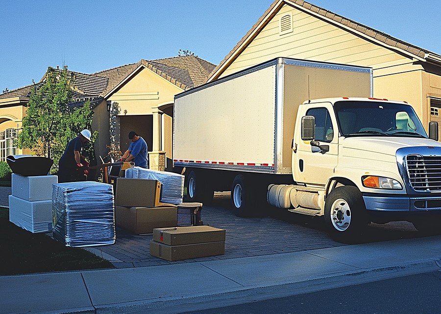 Packed moving truck ready for cross-country transport