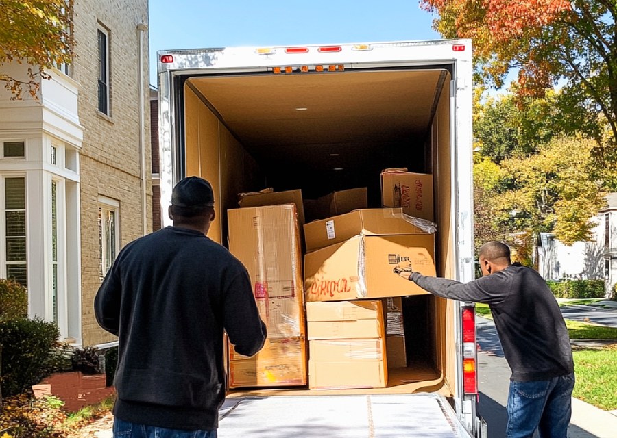 Packed moving truck ready for cross-country transport