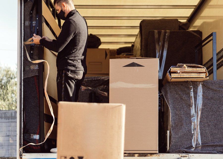 Packed moving truck ready for cross-country transport