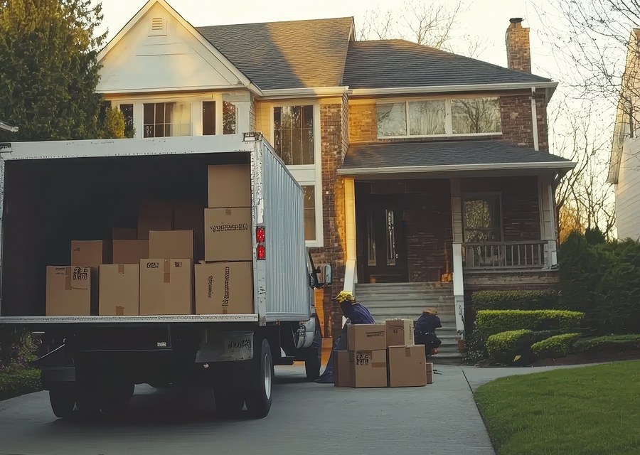 Packed moving truck ready for cross-country transport