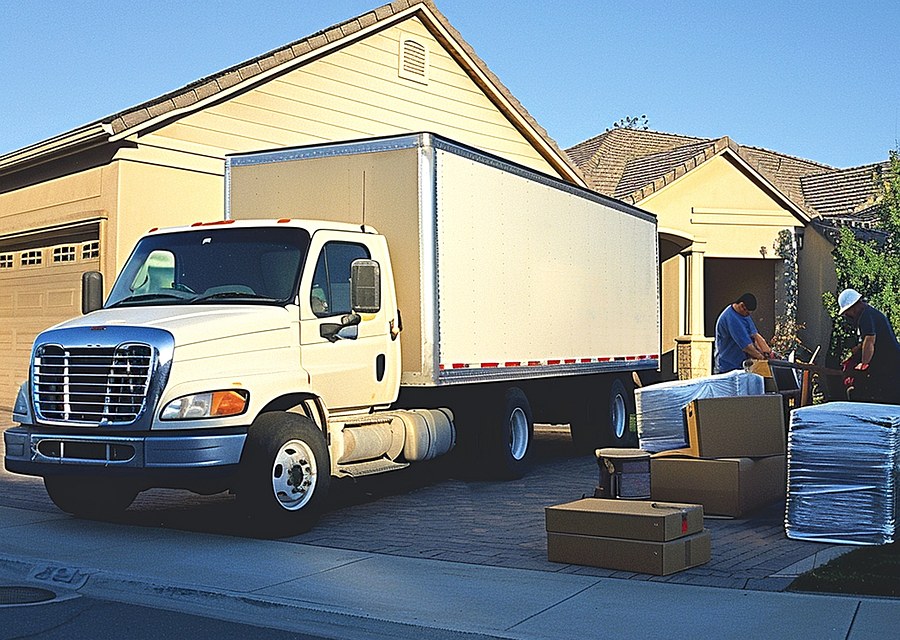 Packed moving truck ready for cross-country transport