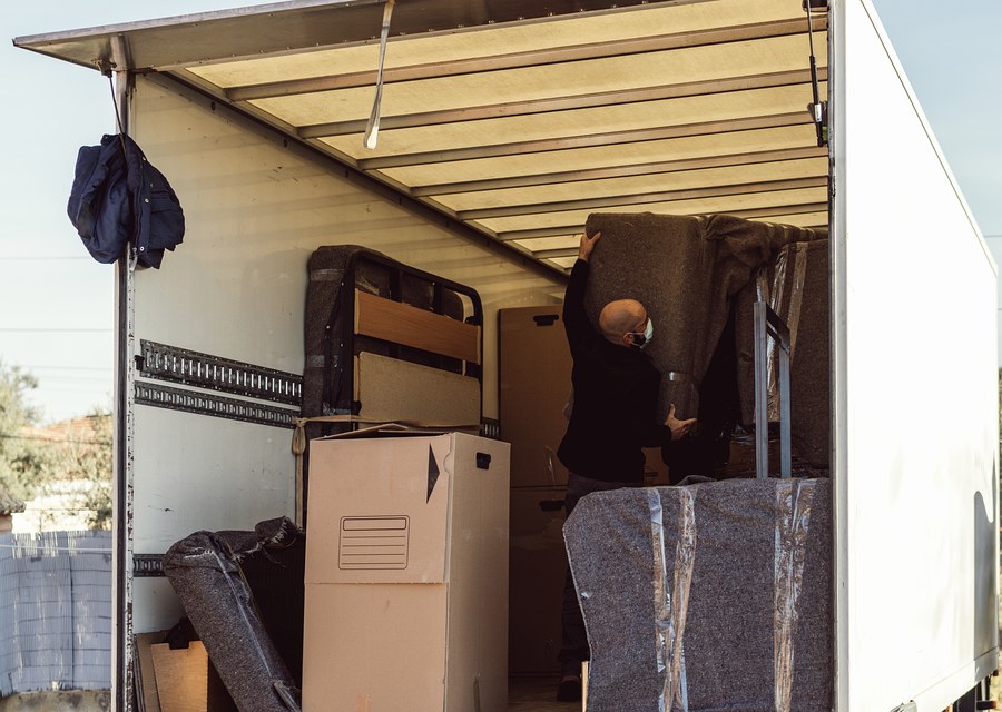 Packed moving truck ready for cross-country transport