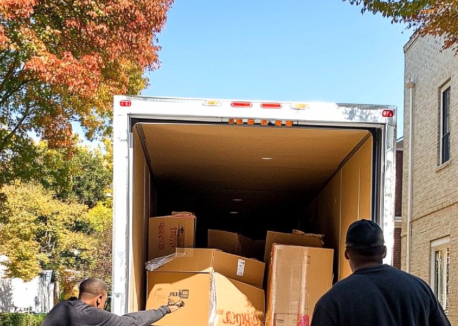 Packed moving truck ready for cross-country transport