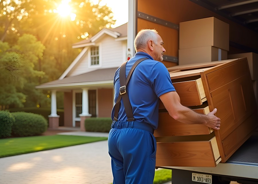 Packed moving truck ready for cross-country transport