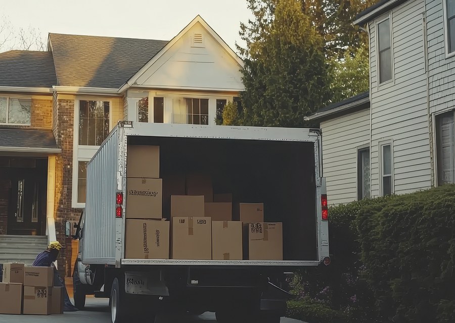 Packed moving truck ready for cross-country transport