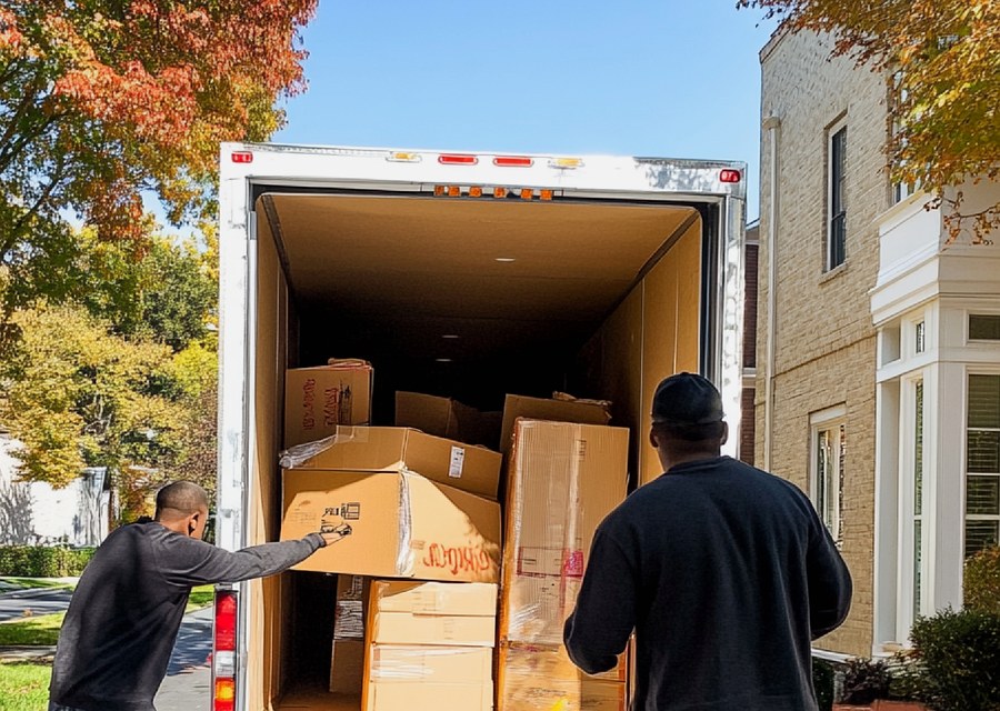 Packed moving truck ready for cross-country transport