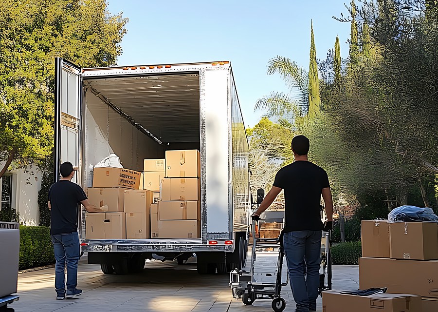 Packed moving truck ready for cross-country transport