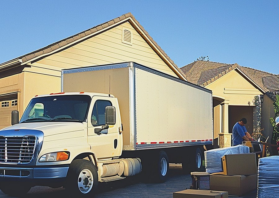 Packed moving truck ready for cross-country transport