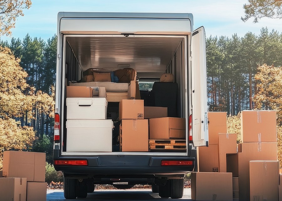 Packed moving truck ready for cross-country transport