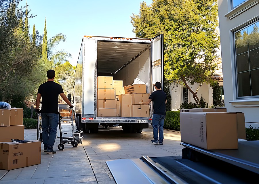 Packed moving truck ready for cross-country transport