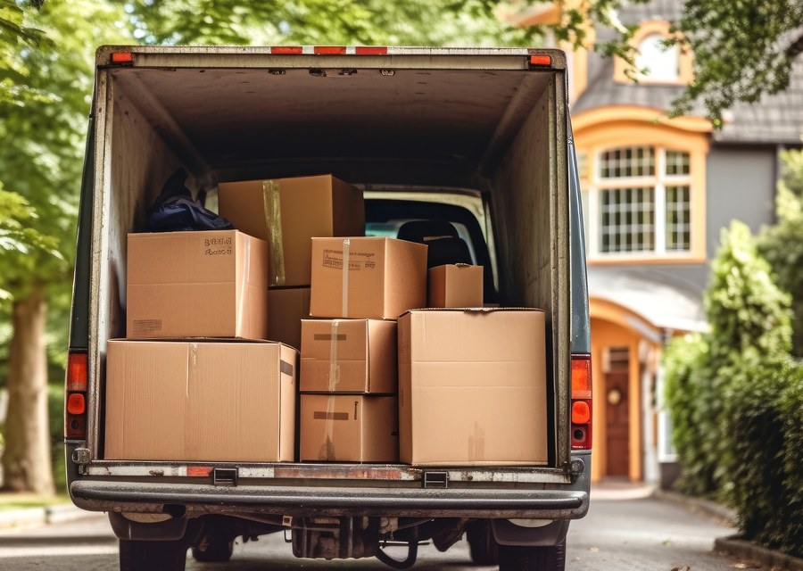 Packed moving truck ready for cross-country transport