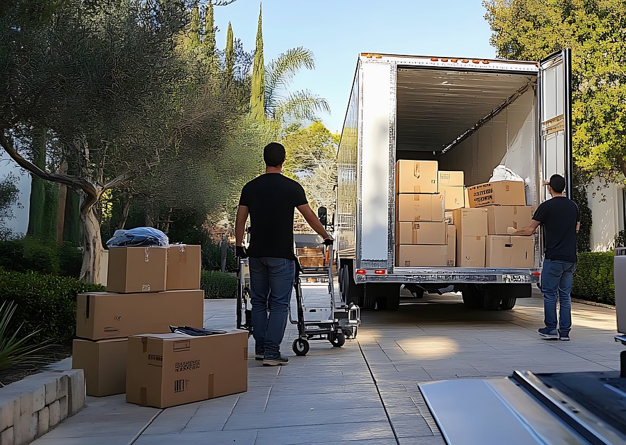 Packed moving truck ready for cross-country transport