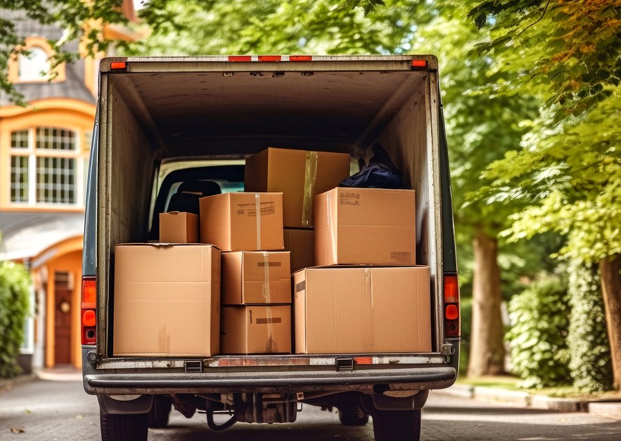 Packed moving truck ready for cross-country transport