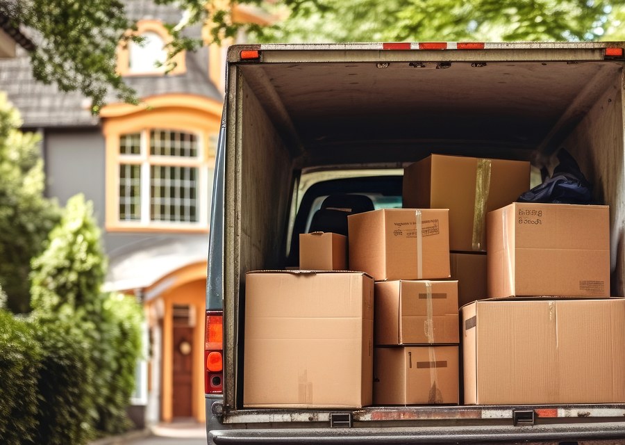 Packed moving truck ready for cross-country transport