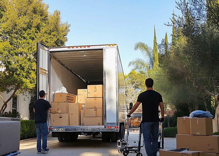 Packed moving truck ready for cross-country transport