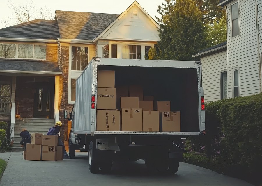 Packed moving truck ready for cross-country transport