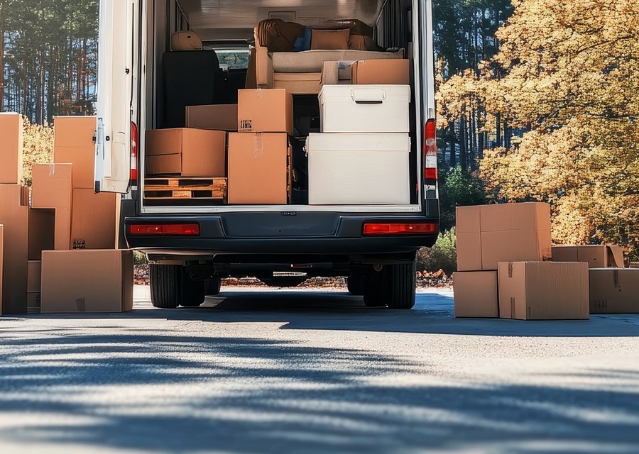 Packed moving truck ready for cross-country transport