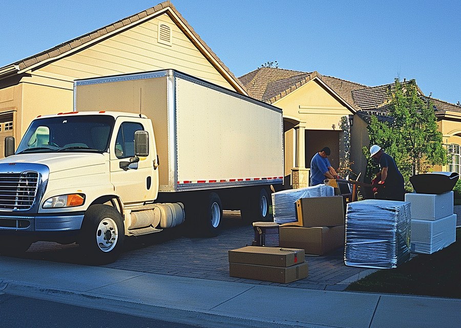 Packed moving truck ready for cross-country transport