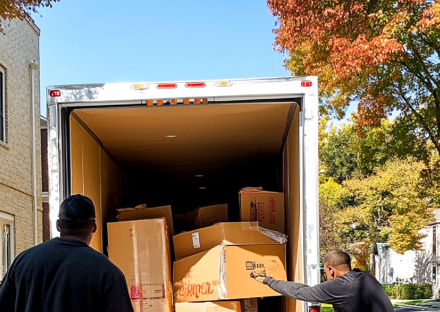 Packed moving truck ready for cross-country transport