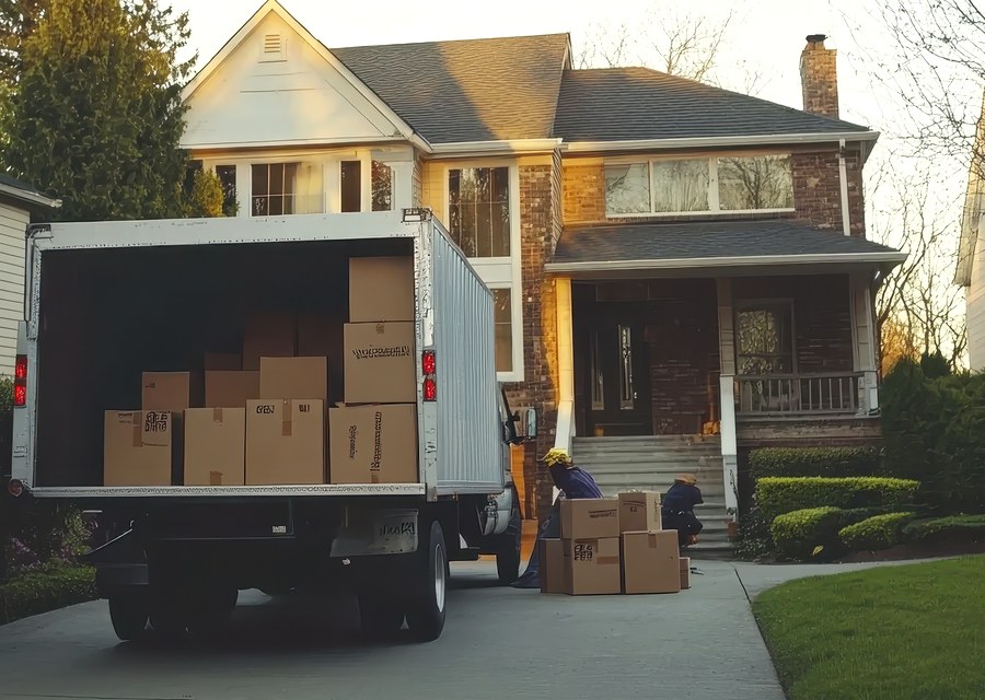 Packed moving truck ready for cross-country transport