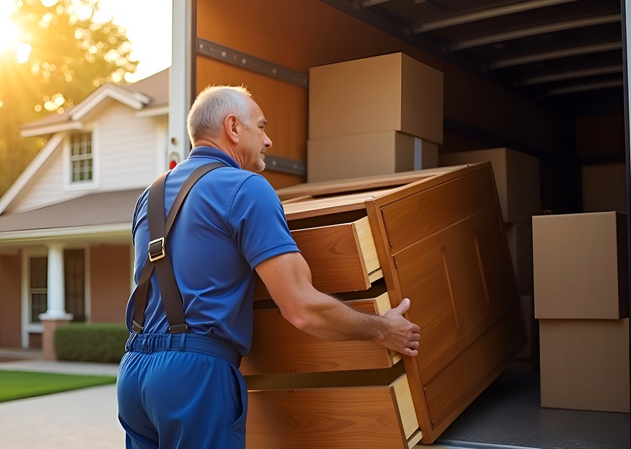 Packed moving truck ready for cross-country transport