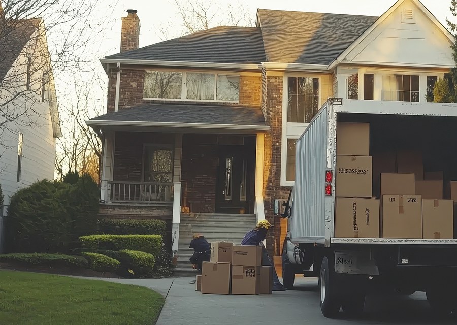 Packed moving truck ready for cross-country transport
