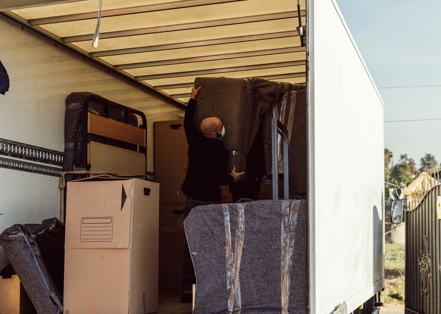 Packed moving truck ready for cross-country transport