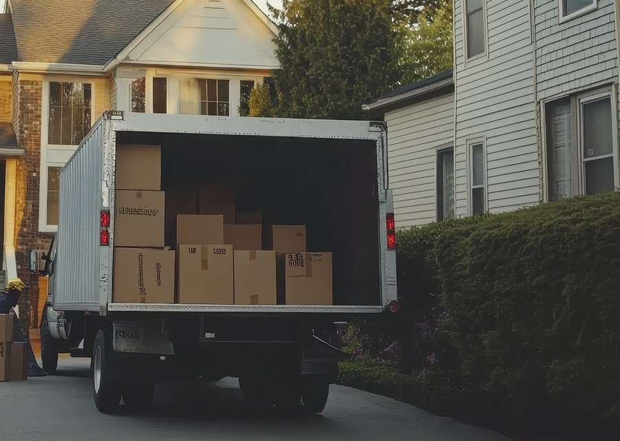 Packed moving truck ready for cross-country transport