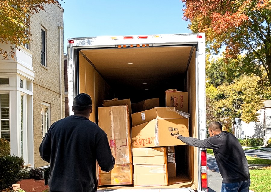 Packed moving truck ready for cross-country transport
