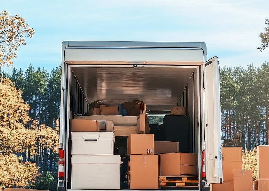 Packed moving truck ready for cross-country transport