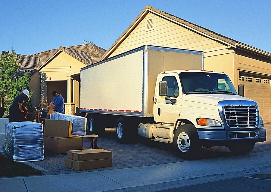 Packed moving truck ready for cross-country transport