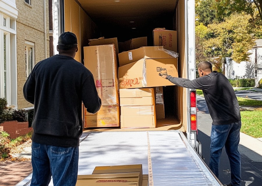 Packed moving truck ready for cross-country transport