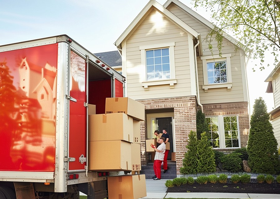 Packed moving truck ready for cross-country transport