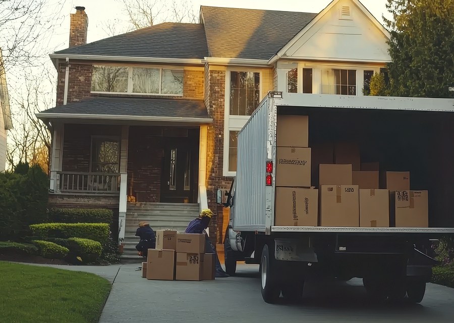 Packed moving truck ready for cross-country transport