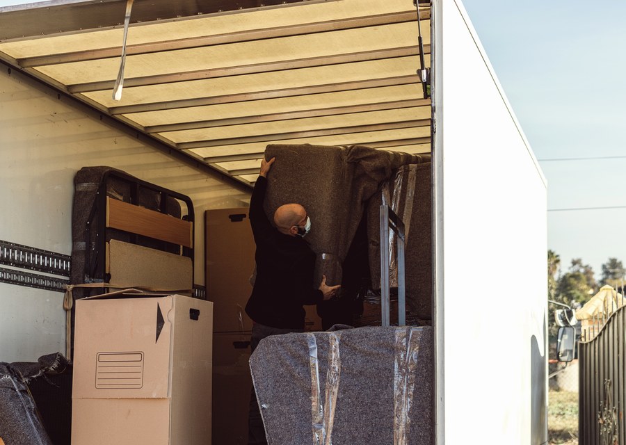 Packed moving truck ready for cross-country transport