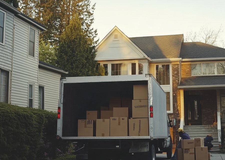 Packed moving truck ready for cross-country transport