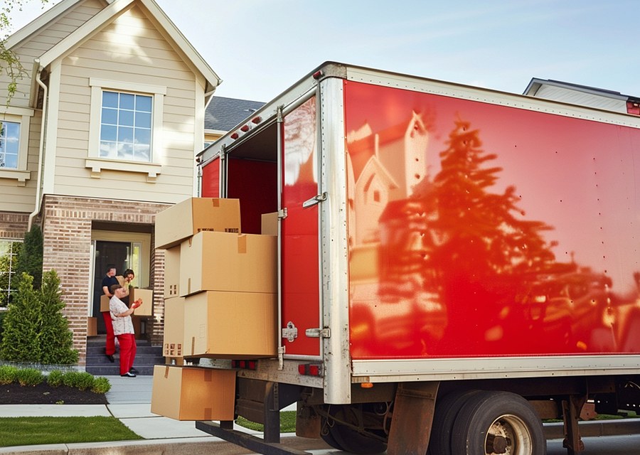 Packed moving truck ready for cross-country transport