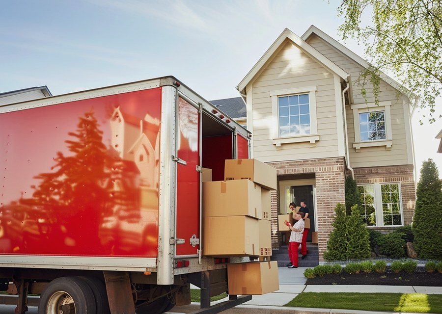 Packed moving truck ready for cross-country transport