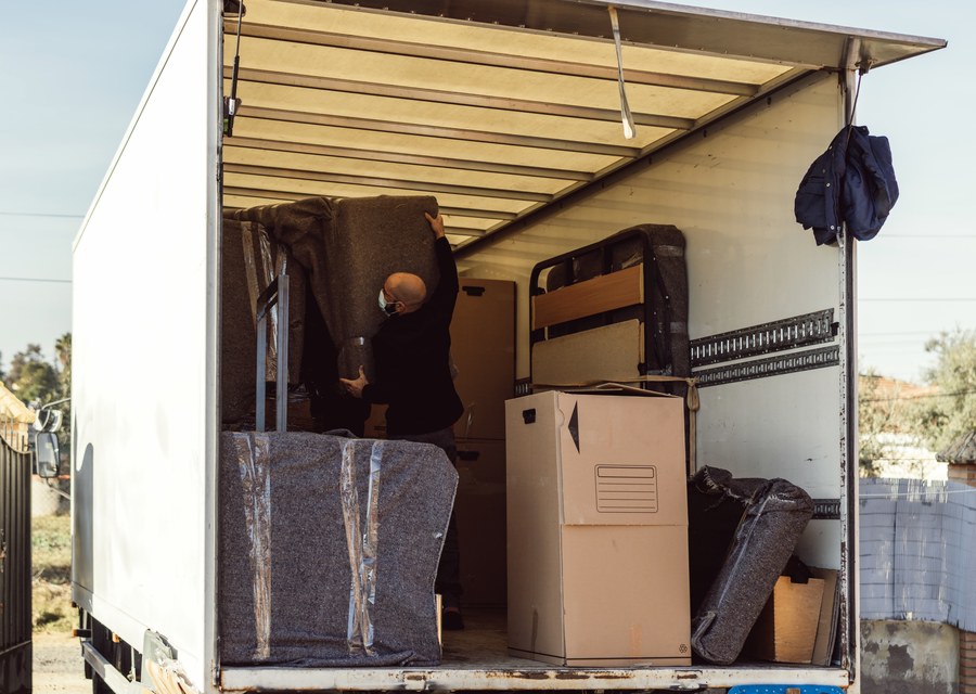 Packed moving truck ready for cross-country transport