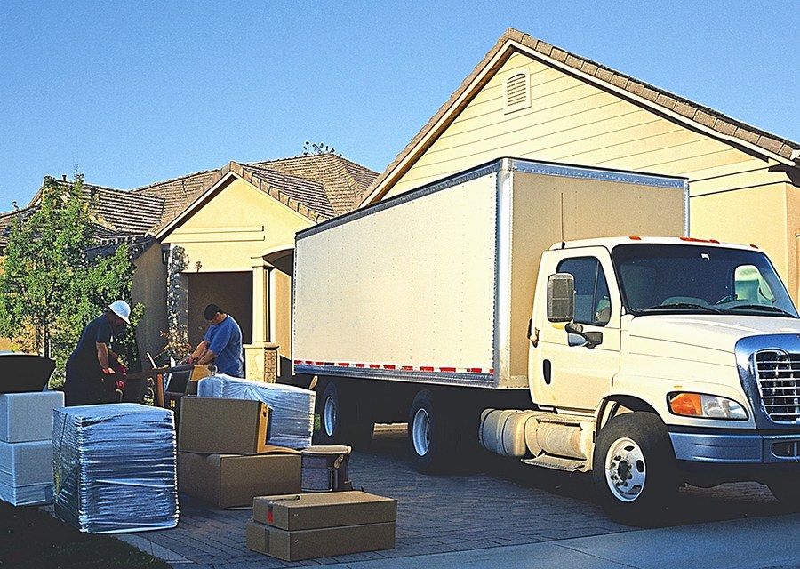 Packed moving truck ready for cross-country transport