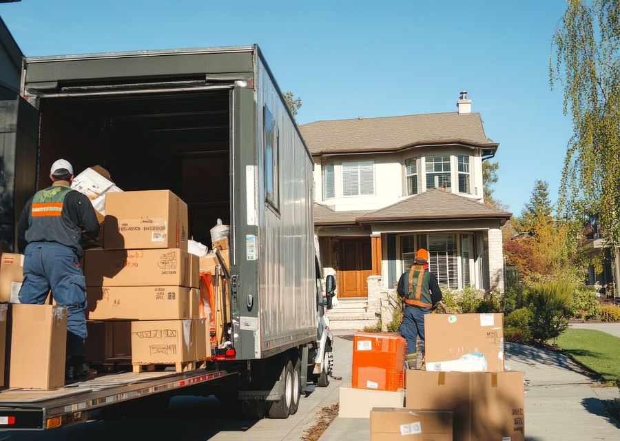 Packed moving truck ready for cross-country transport