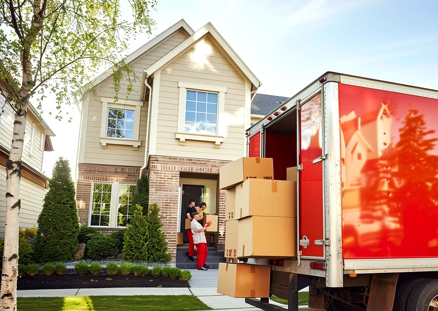Packed moving truck ready for cross-country transport