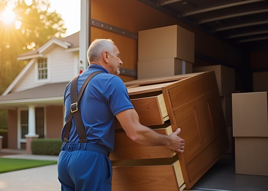 Packed moving truck ready for cross-country transport